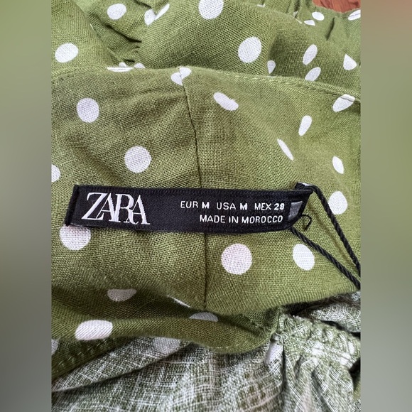 NWT ZARA Green Polka Dot Ruched Dress Sz Medium - Picture 5 of 8